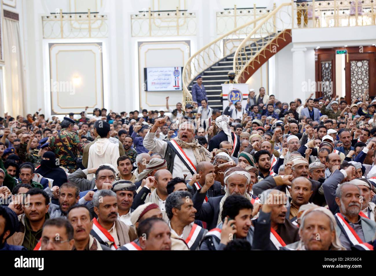 Sanaa, Yemen. 22nd May, 2023. Yemenis attend an event marking the Unity