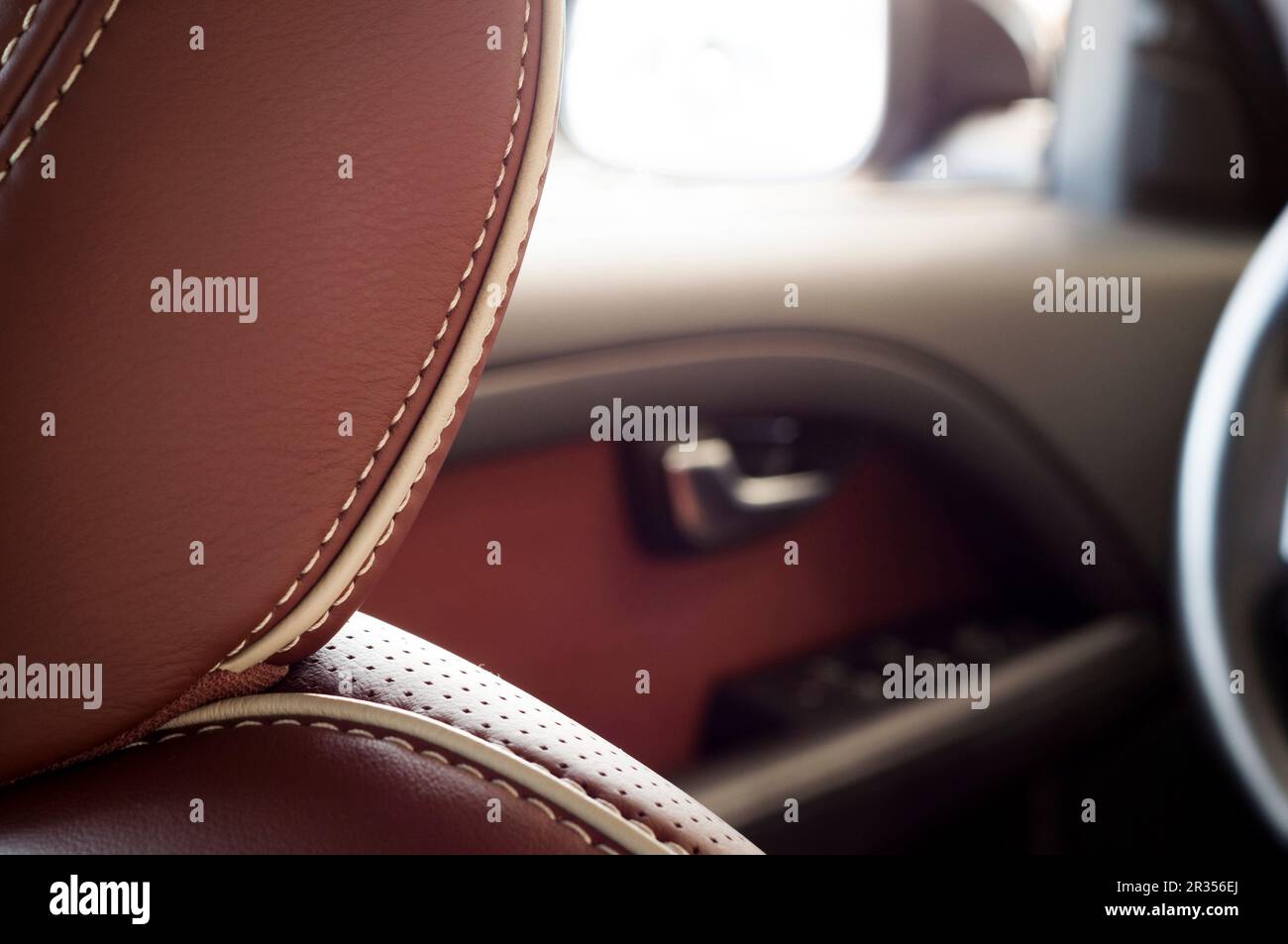 Brown red leather headrest Stock Photo