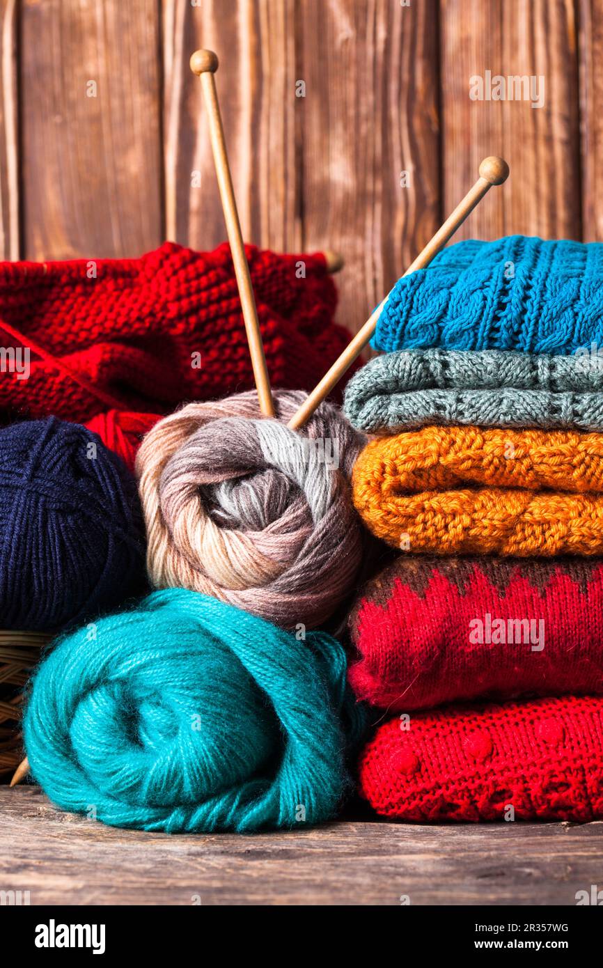 From above closeup colorful soft yarn for knitting clothes Stock Photo -  Alamy