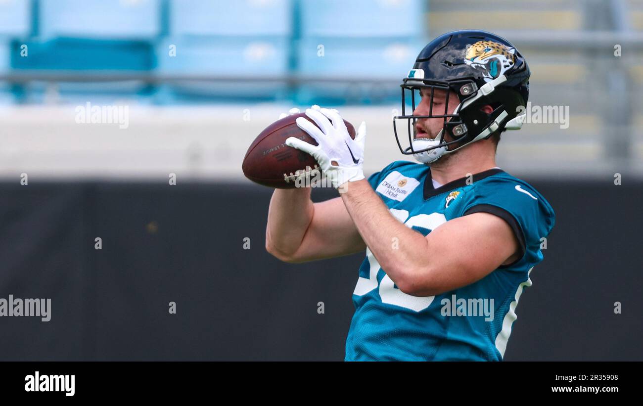 Jacksonville Jaguars tight end Luke Farrell (89) is tackled by Denver  Broncos linebacker Justin Strnad (40) after catching a pass during the  first half of an NFL football game, Sunday, Sept. 19