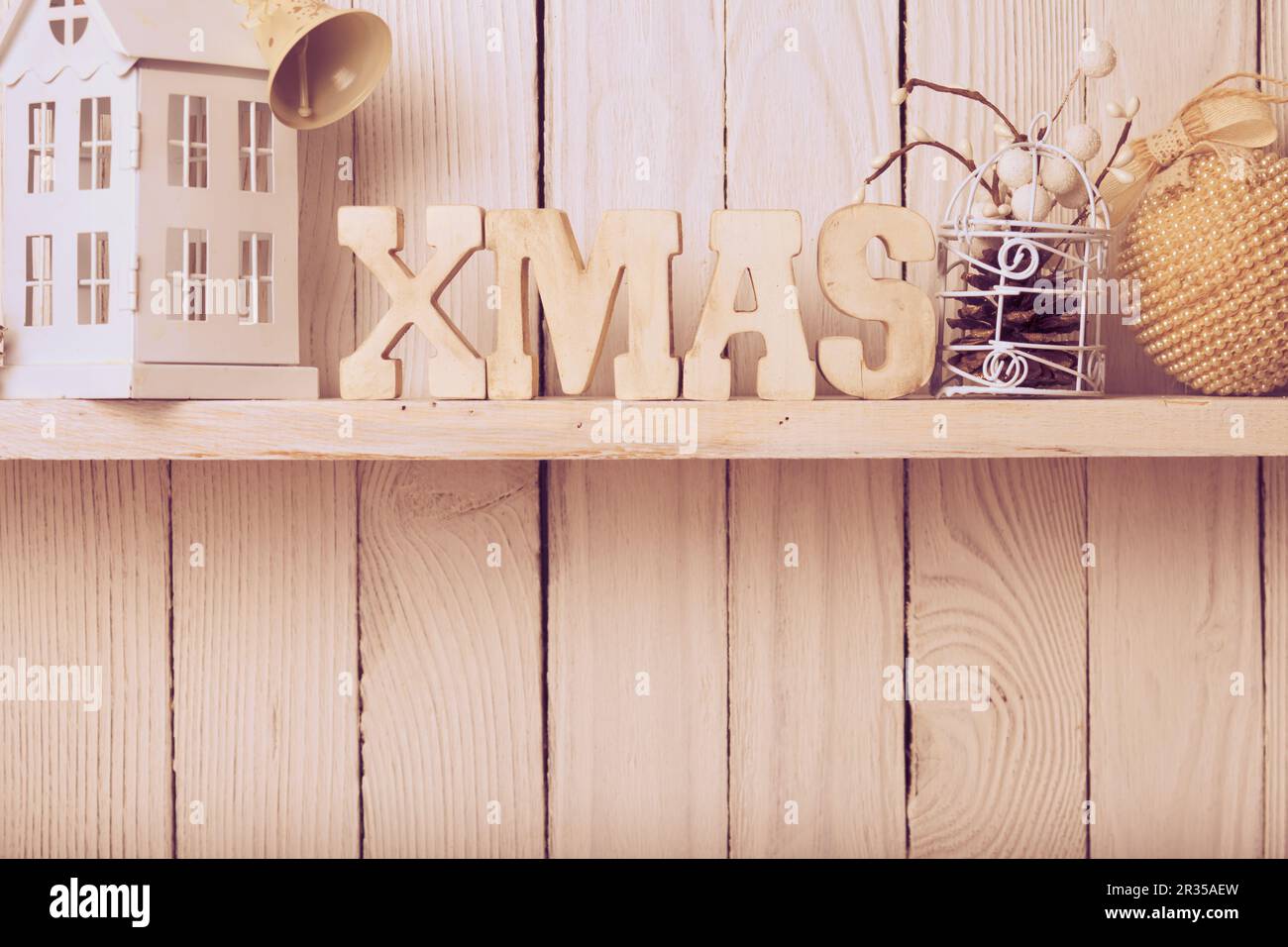 Christmas decor on the shelf Stock Photo Alamy