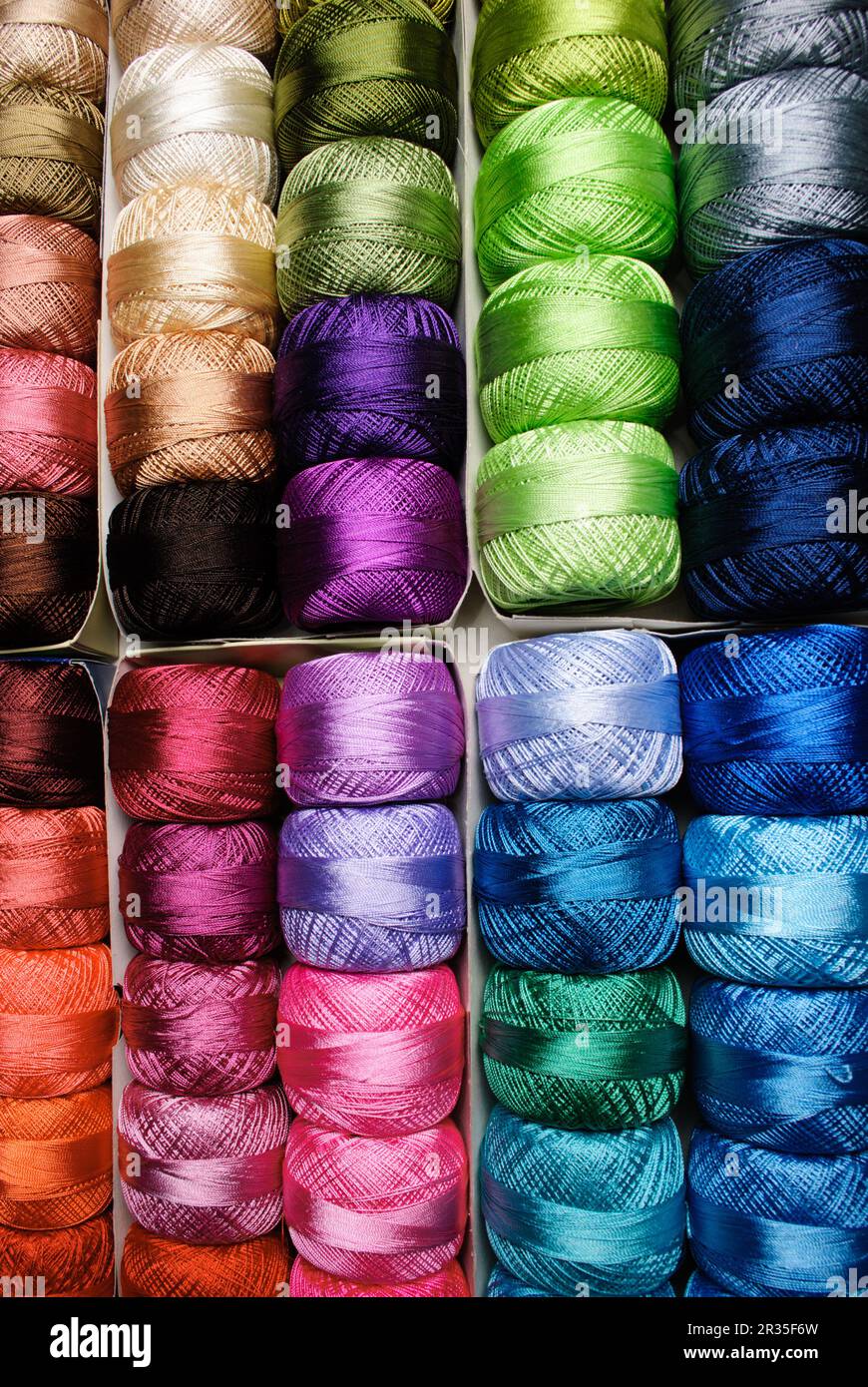 High-angle vertical shot of an organized display of colorful pink