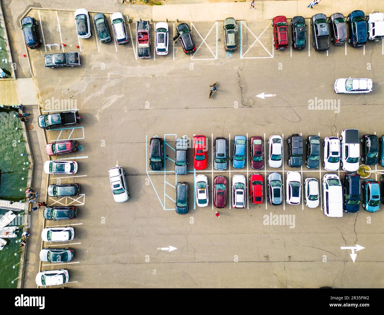 Parking lot with cars as seen from aerial overhead view Stock Photo