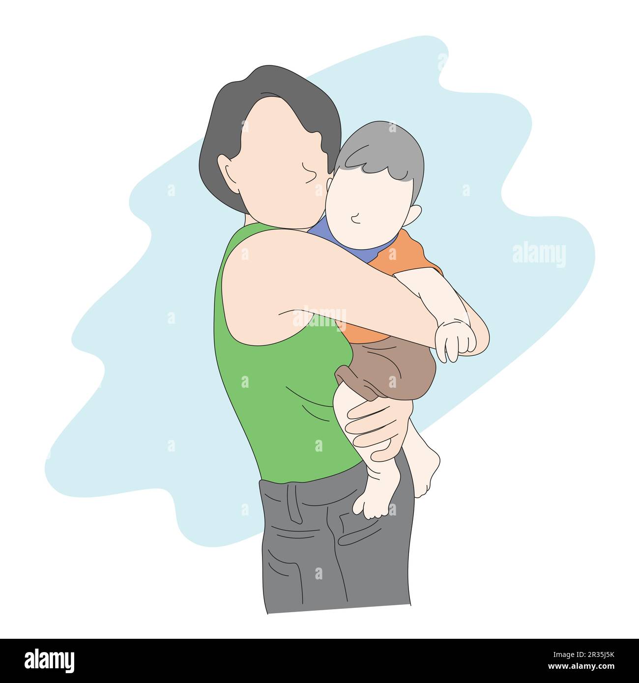 mother holding her son illustration vector hand drawn isolated on white background line art. Stock Vector