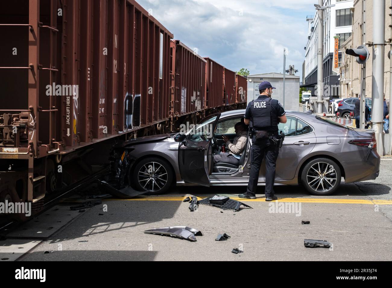 Seattle, USA. 22 May, 2023. Train VS Vehicle accident at Wall and
