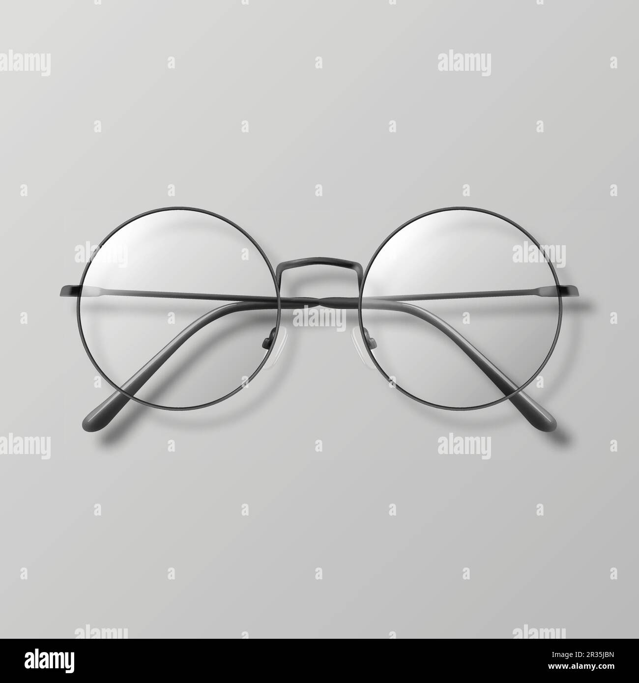 Vector 3d Realistic Black Round Frame Glasses. Colorless