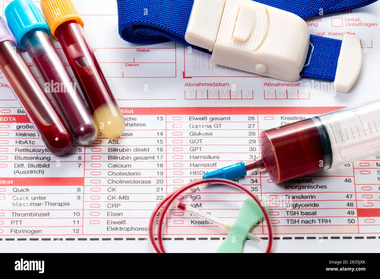 Blood test, blood samples on a laboratory form Stock Photo Alamy
