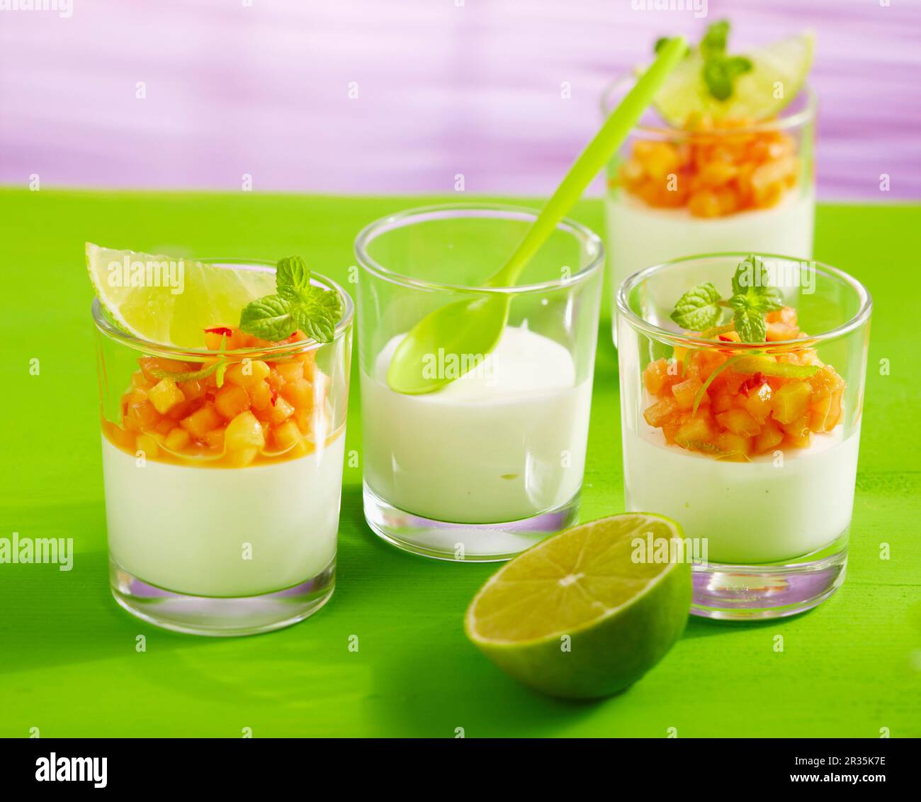 Quark mousse with a chilli and papaya salsa Stock Photo - Alamy