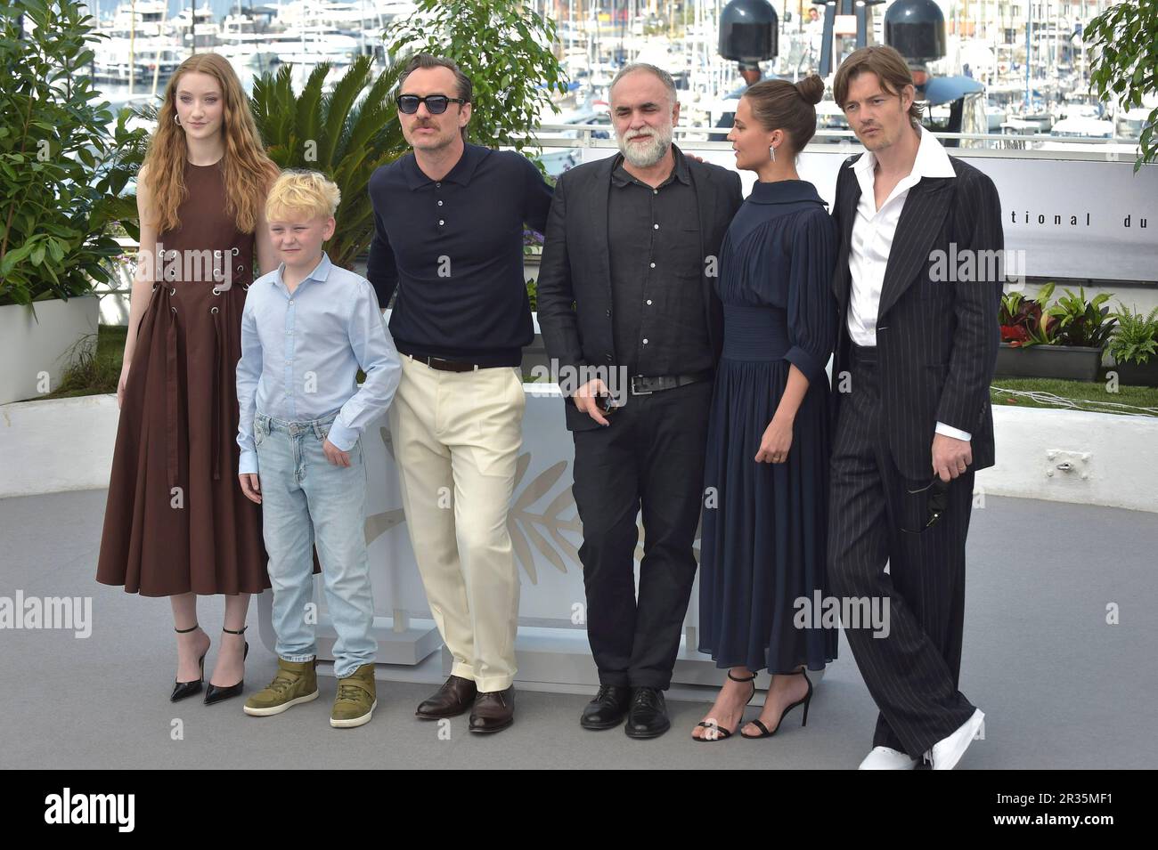 Cannes, France. 22nd May, 2023. Sam Riley, Alicia Vikander, Director Karim Aïnouz, Jude Law, Patrick Buckley and Junia Rees arrive at the 'Firebrand (Le Jeu De La Reine)' photocall at the 76th annual Cannes film festival at Palais des Festivals on May 22, 2023 in Cannes, France. Photo by Rocco Spaziani/UPI Credit: UPI/Alamy Live News Stock Photo