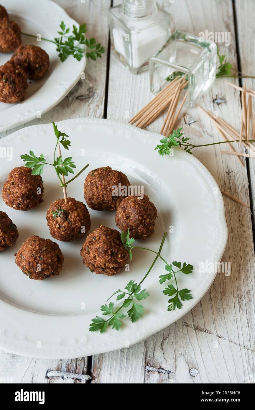 Falafel with toothpicks Stock Photo