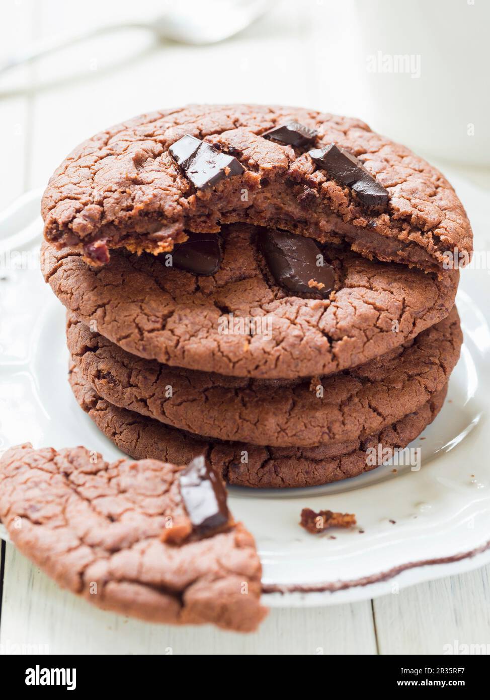 A stack of vegan flourless gluten-free chocolate cookies Stock Photo