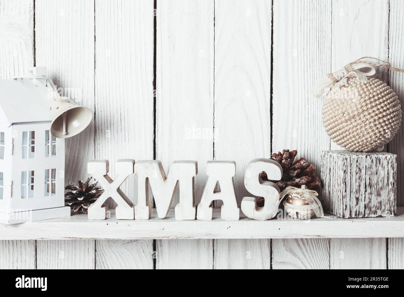 Christmas decor on the shelf Stock Photo Alamy