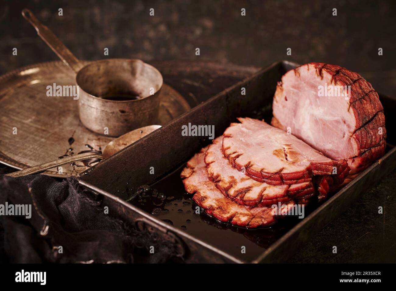 Roast country ham glazed with Bourbon vanilla Stock Photo Alamy