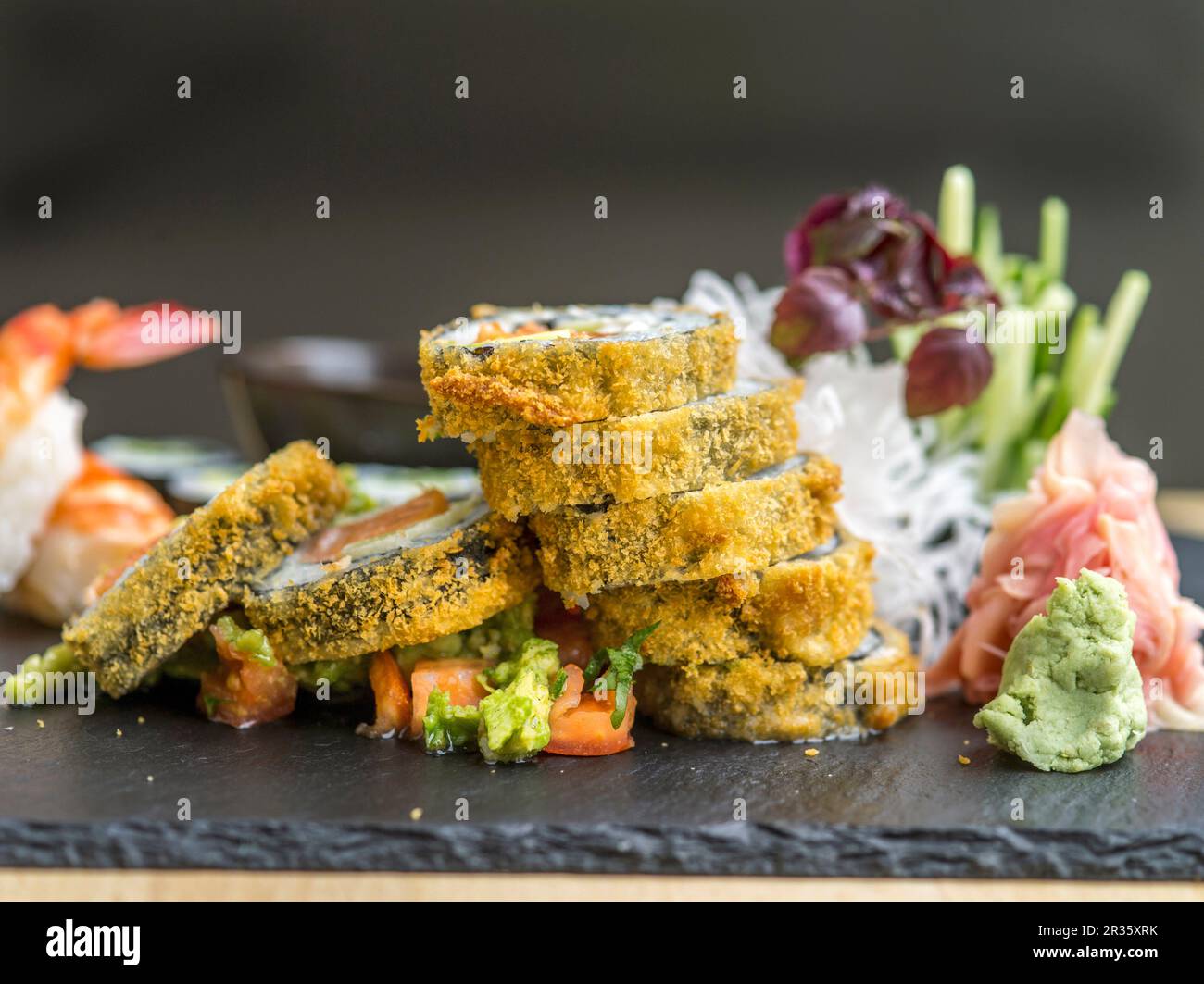 A sushi platter with wasabi and ginger in a restaurant Stock Photo Alamy