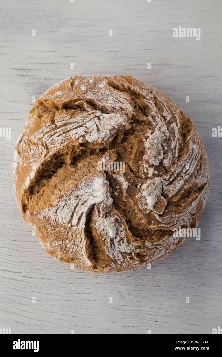 A loaf of country bread (seen from above) Stock Photo