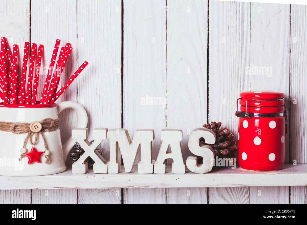 Christmas decor on the shelf Stock Photo Alamy