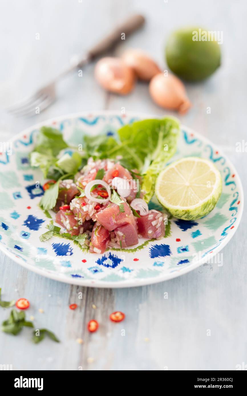 Tuna fish ceviche with chilli peppers Stock Photo Alamy