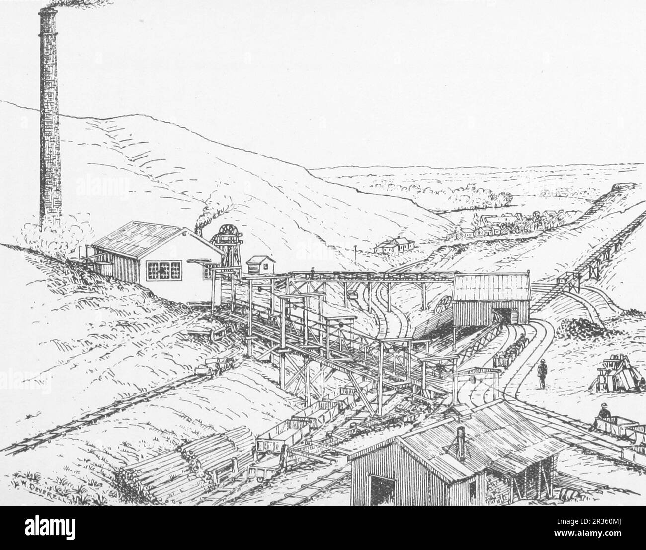 Engraving Of The Kaitangata Coal Mine In New Zealand Circa 1867 Stock engraving-of-the-kaitangata-coal-mine-in-new-zealand-circa-1867-stock