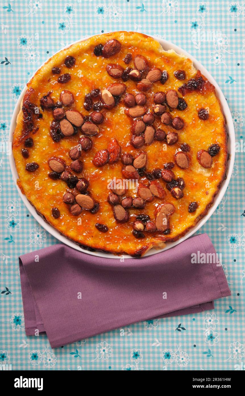 Tarte Mendiant (French cake with nuts and almonds) Stock Photo