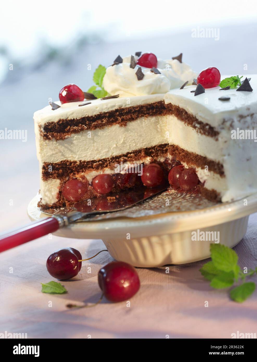 Black Forest gateau, a piece removed Stock Photo Alamy