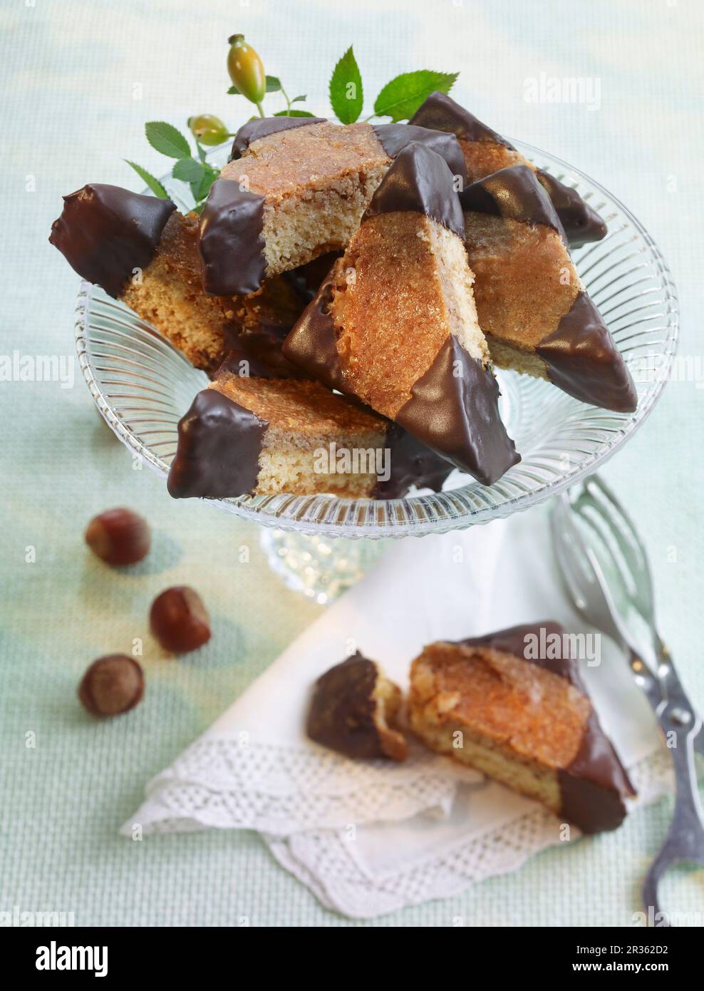 Nut corners with dark chocolate glaze Stock Photo