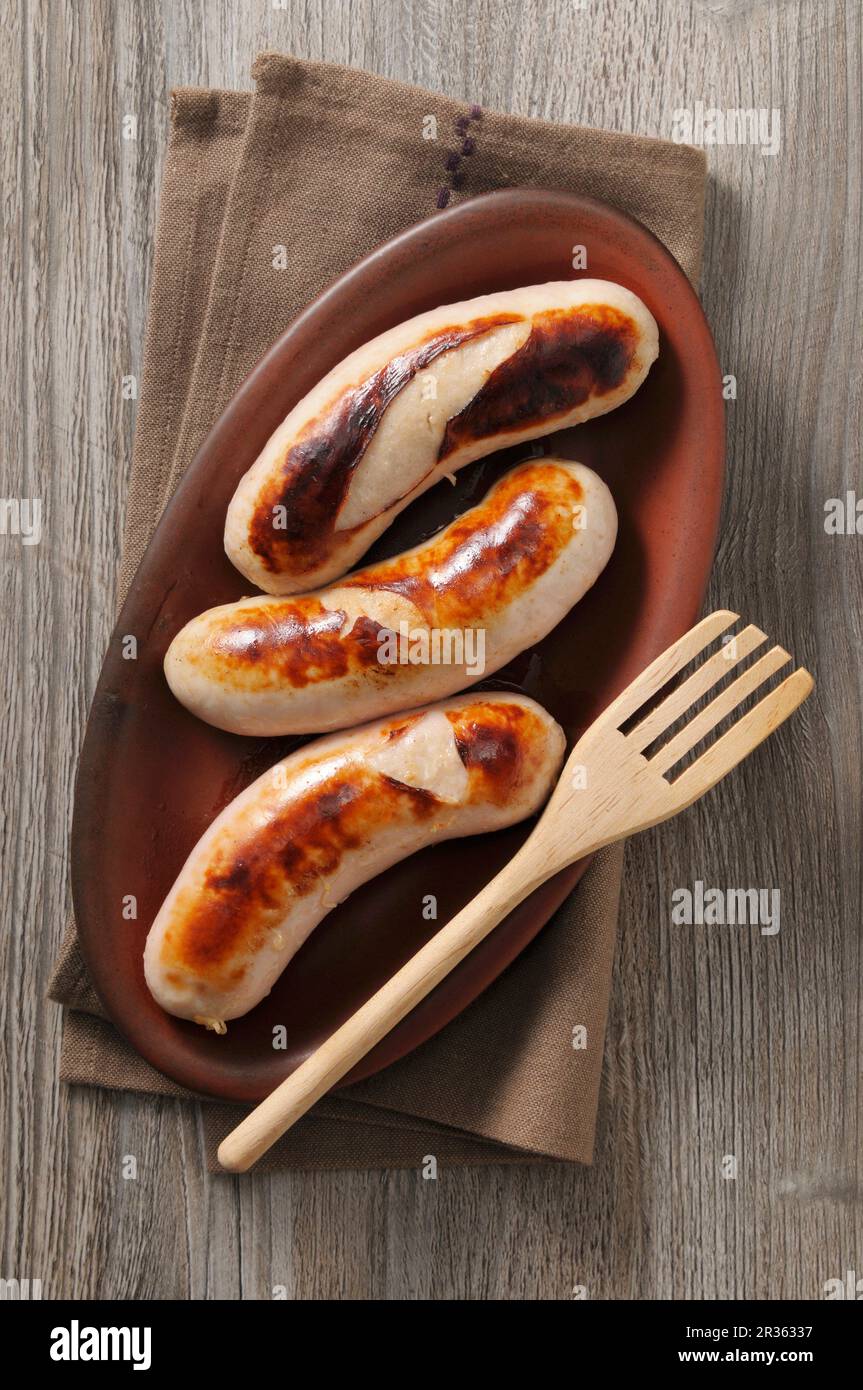 Boudin Blanc (French white sausage) Stock Photo