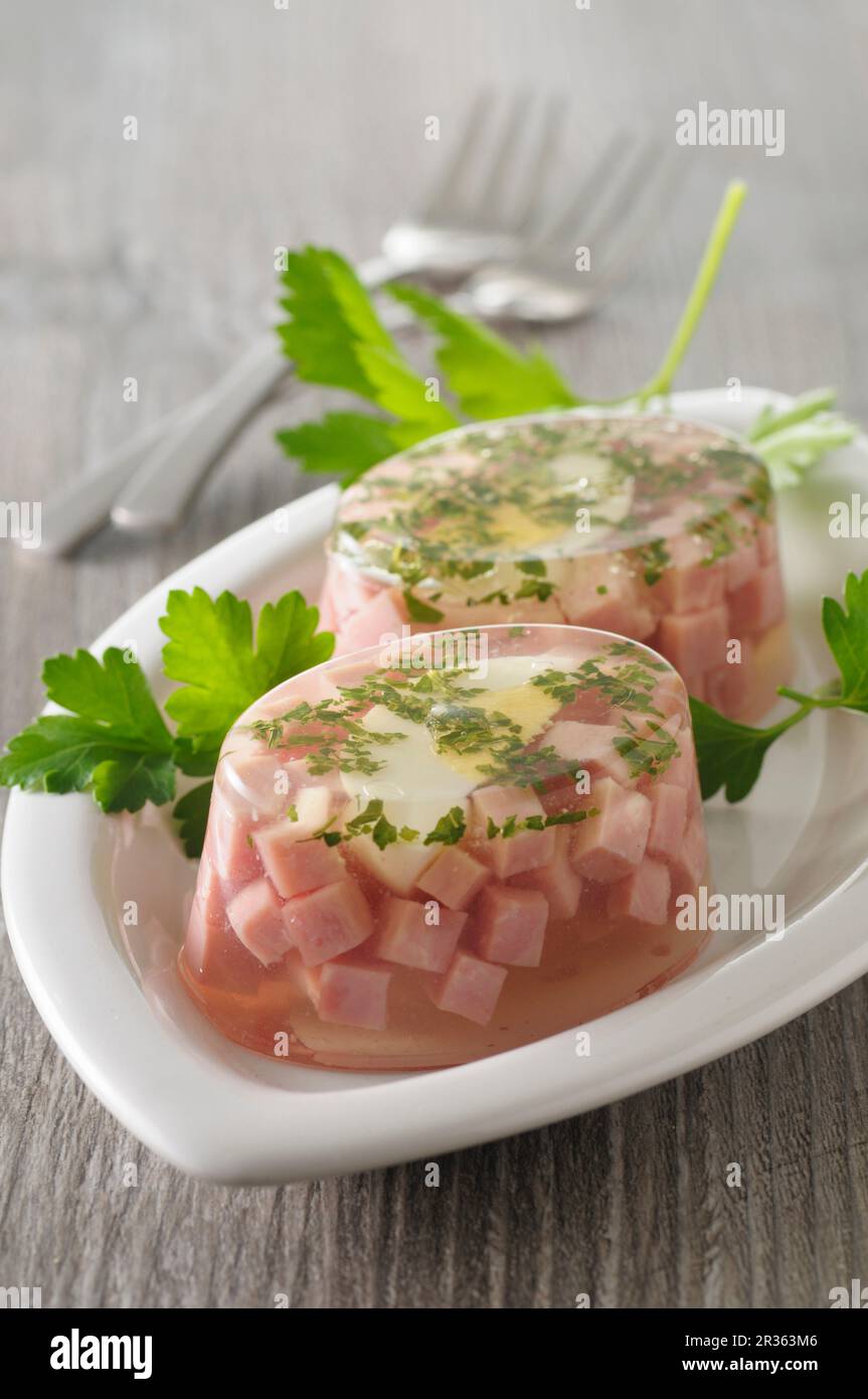 Egg and ham in aspic Stock Photo Alamy