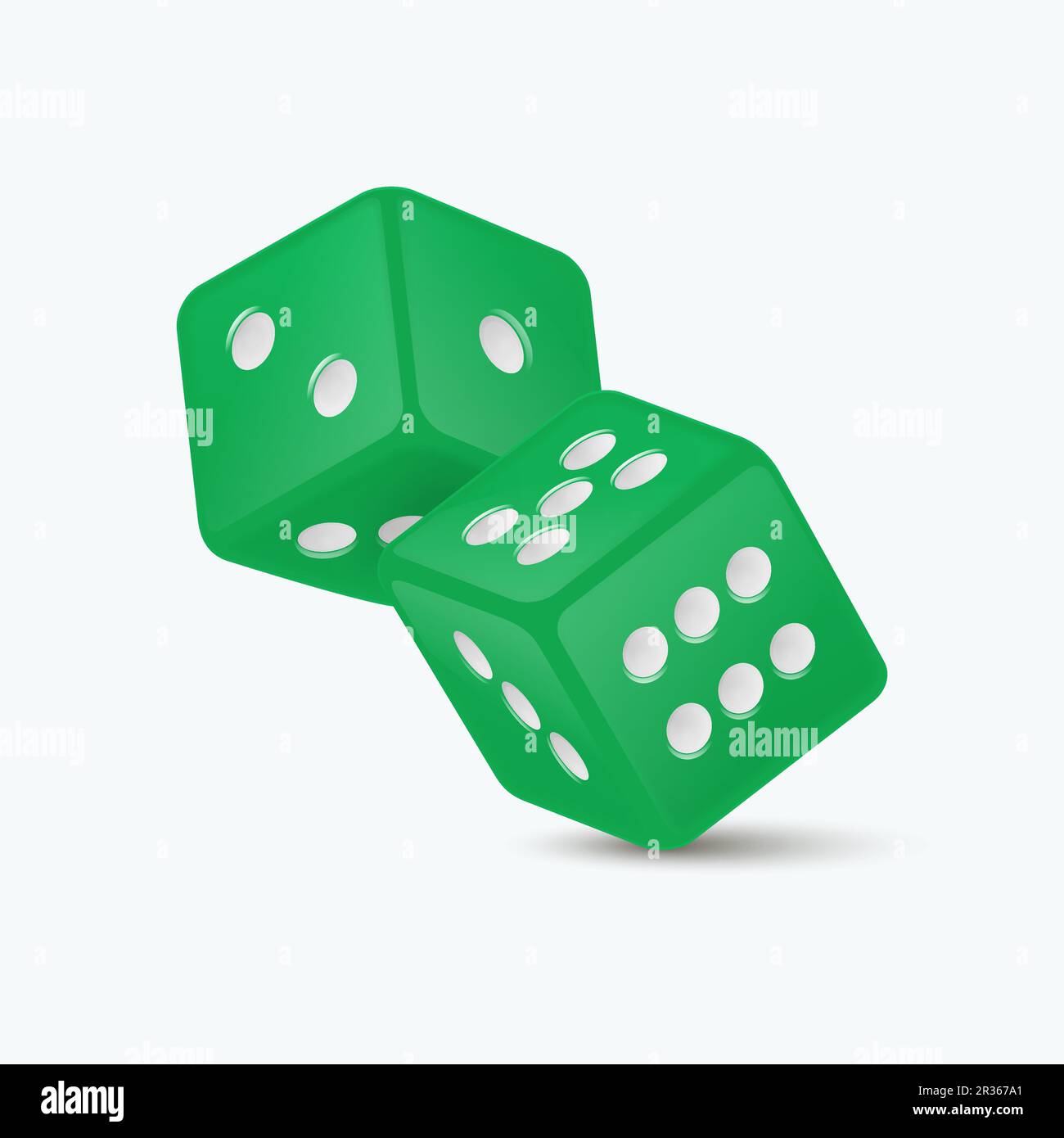 Vector 3d Realistic Green Game Dice with White Dots Set Closeup