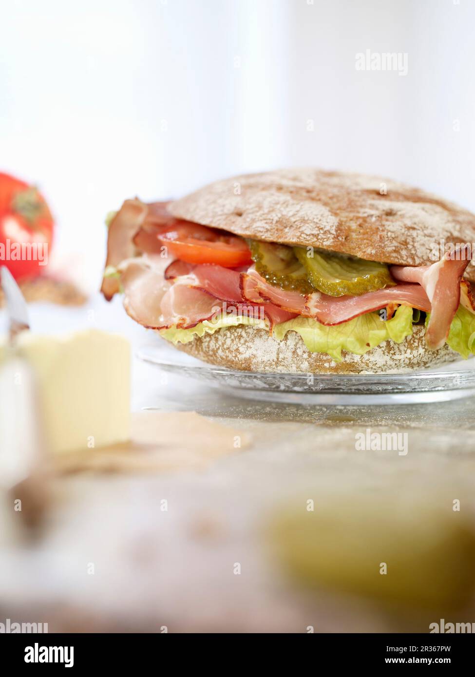 Black Forest ham and gherkins on a Vinschgauer roll (rye-wheat sour ...