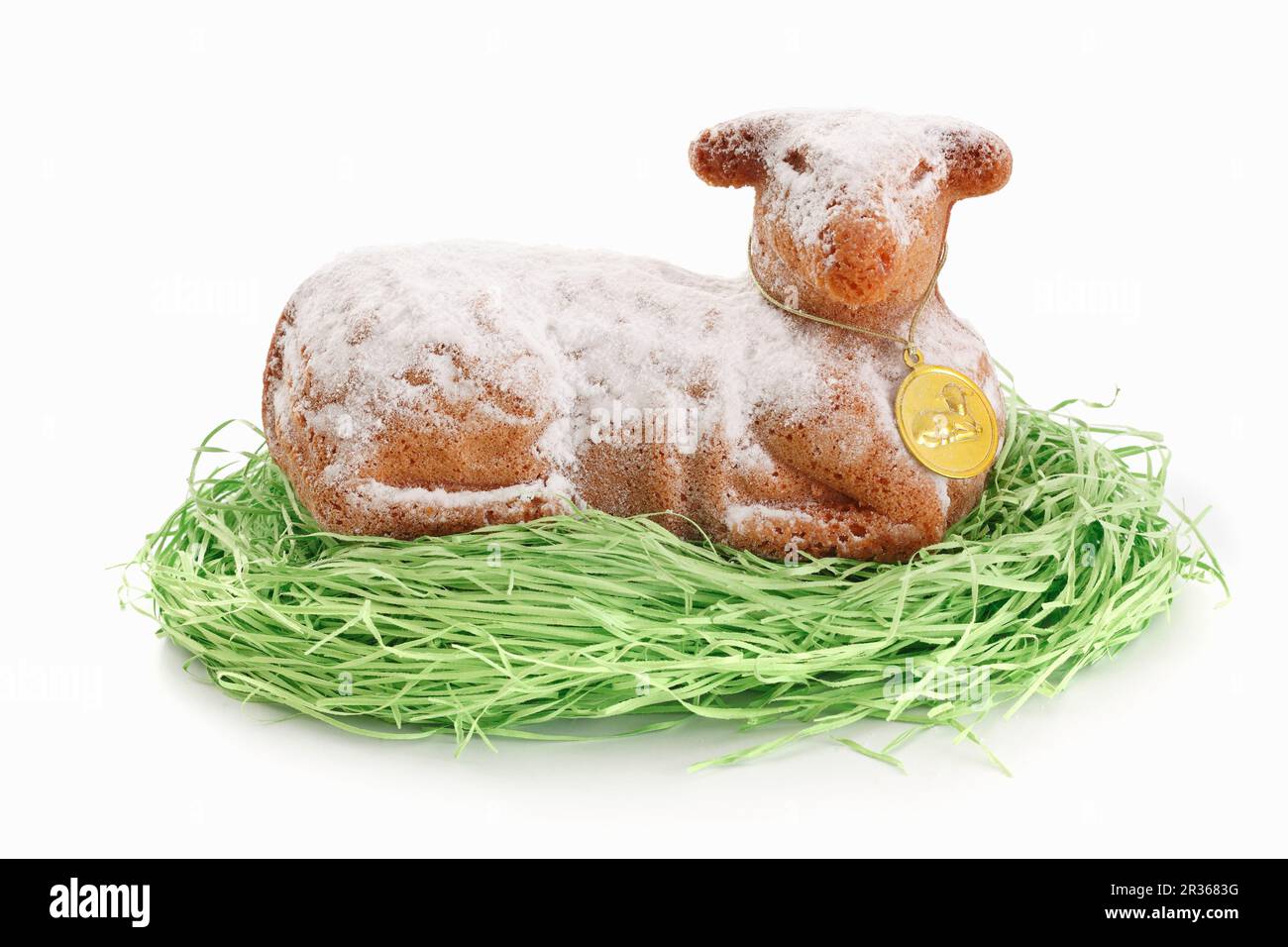 A baked Easter lamb on decorative grass Stock Photo