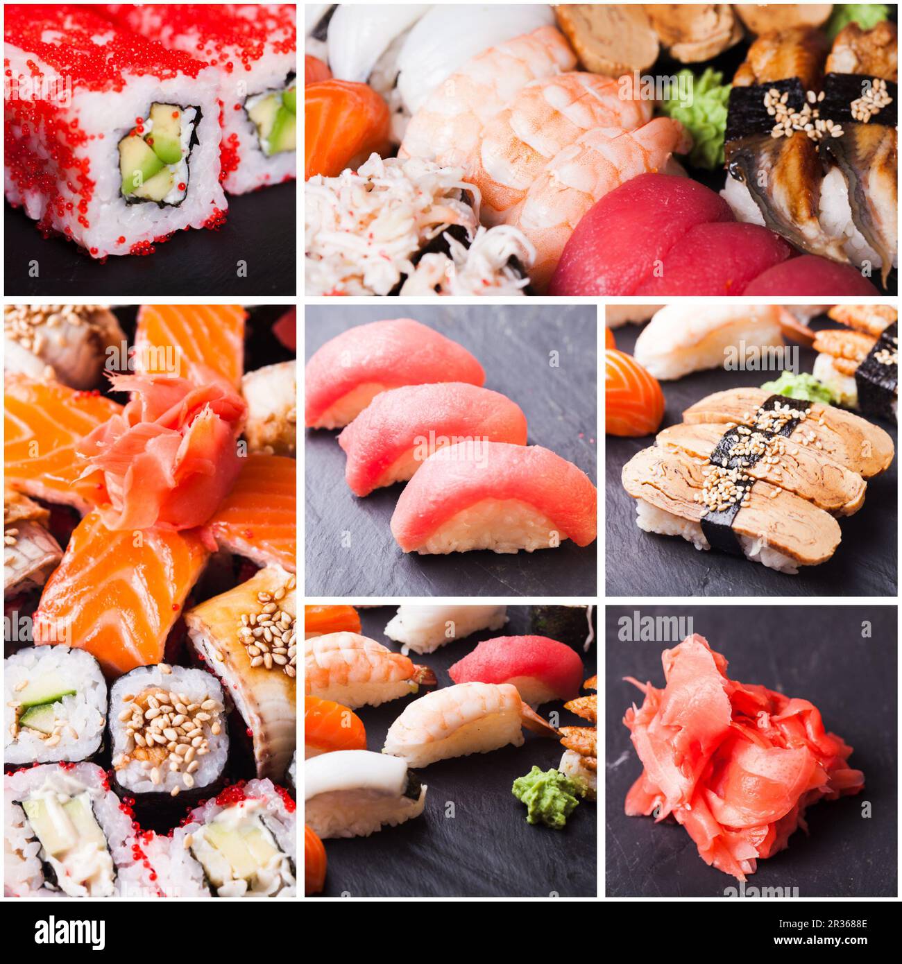 Set of sushi and rolls Stock Photo