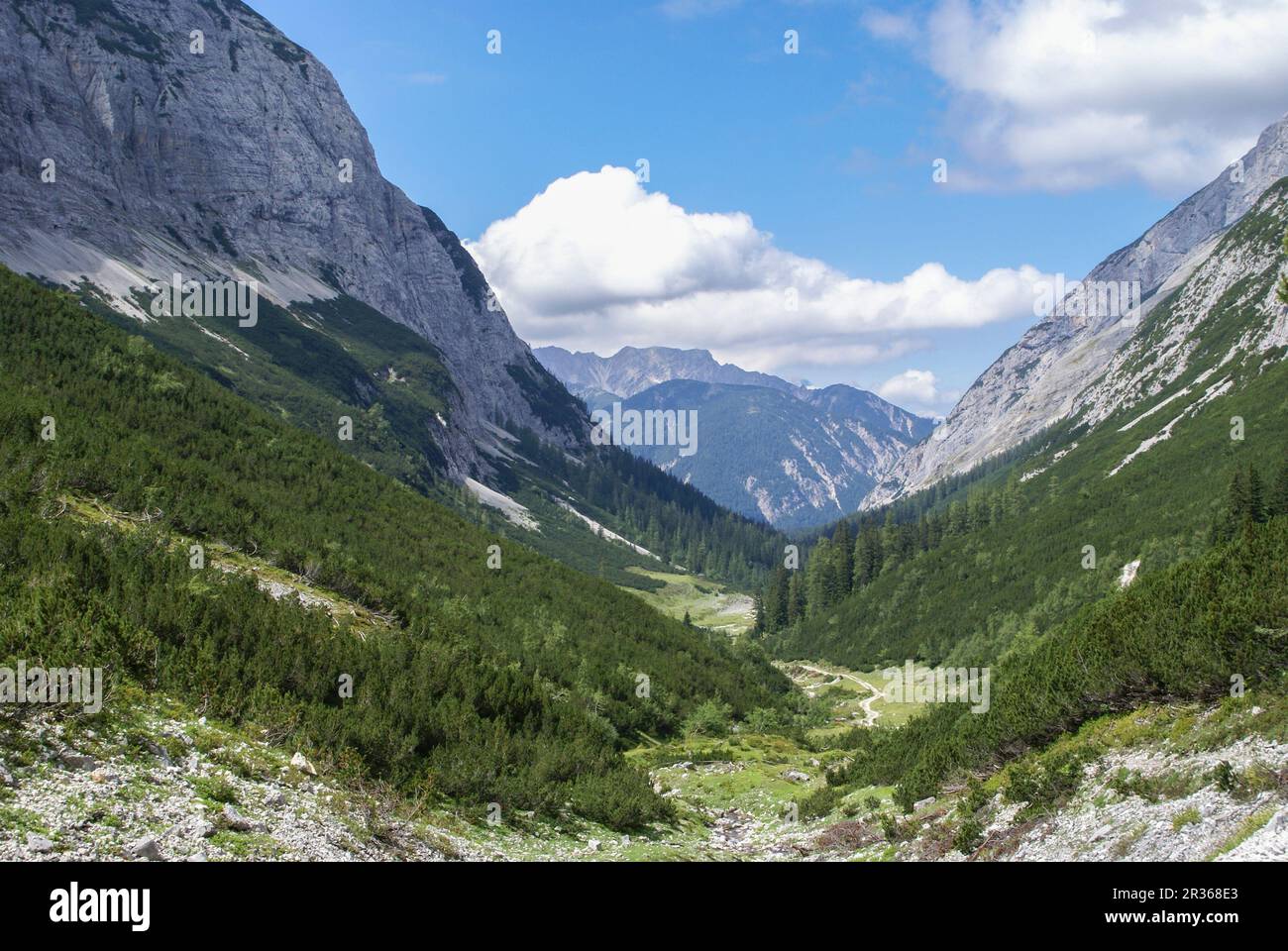 Hitchhiking in the Gleirsch Valley, Karwendel Mountains, Tyrol, Austria Stock Photo