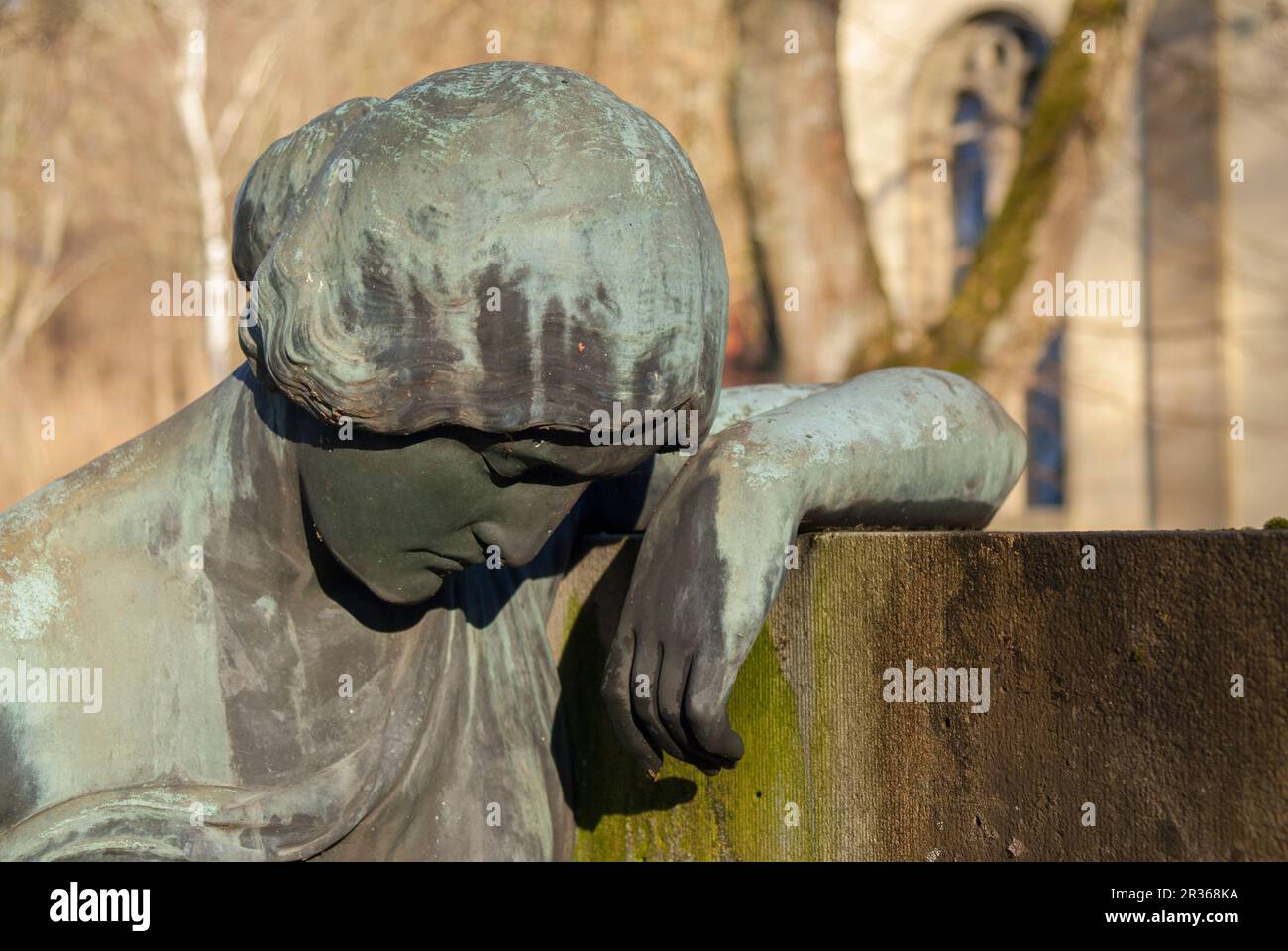 Figure of a Woman, Graveyard, Schwaebisch Hall, Baden-Wuerttemberg, Germany Stock Photo
