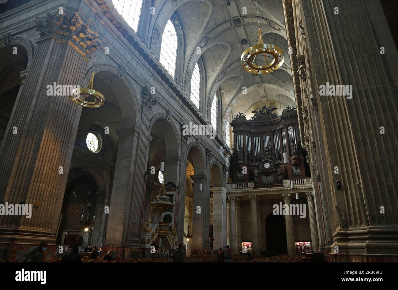 Main nave and the organ - Saint-Sulpice - Paris, France Stock Photo