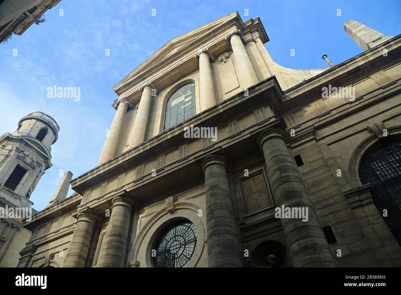 Street view at Saint-Sulpice church - Paris, France Stock Photo