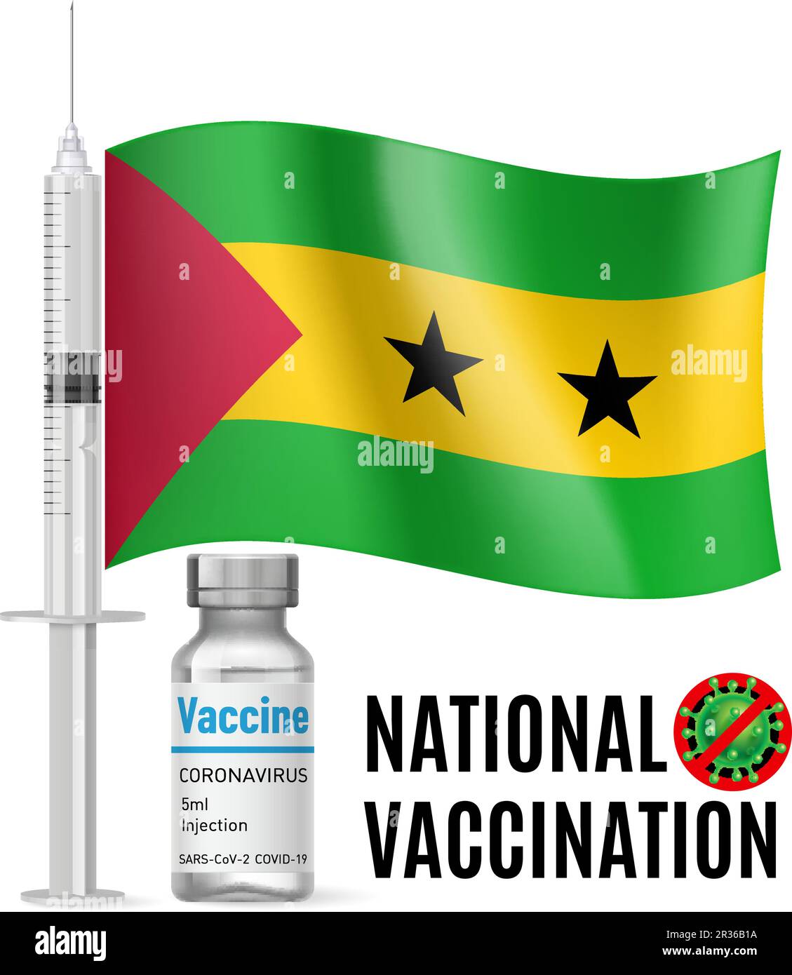 Flag of Sao Tome and Principe with Vaccine Immunization Syringe and the