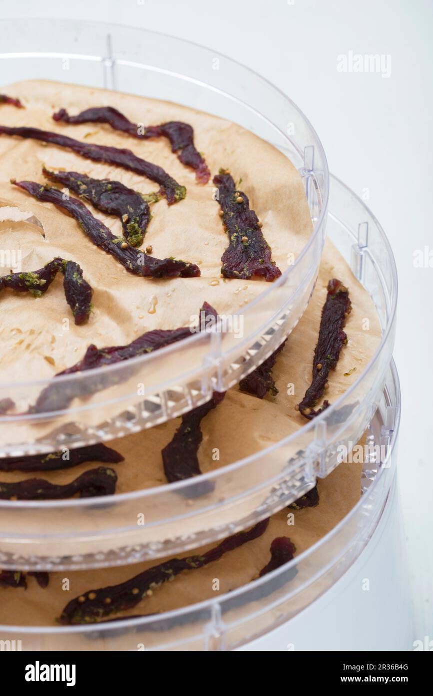 Beef jerky in a drying machine Stock Photo Alamy