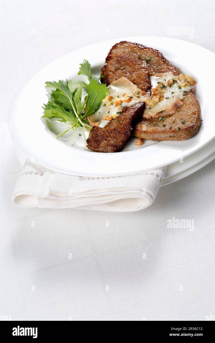 Fried veal liver with taleggio cheese Stock Photo Alamy