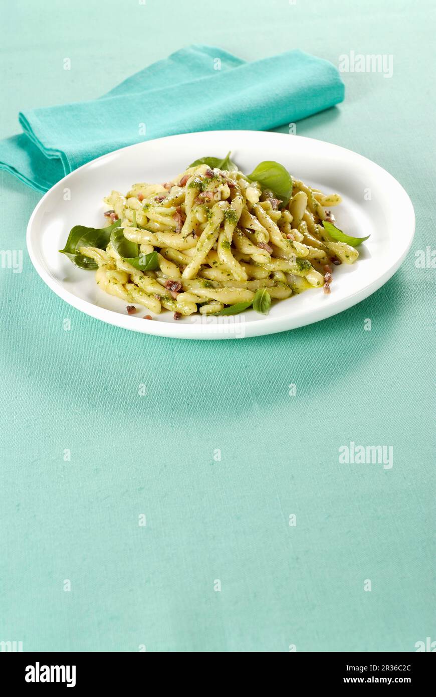 Strozzapreti with anchovy pesto Stock Photo Alamy