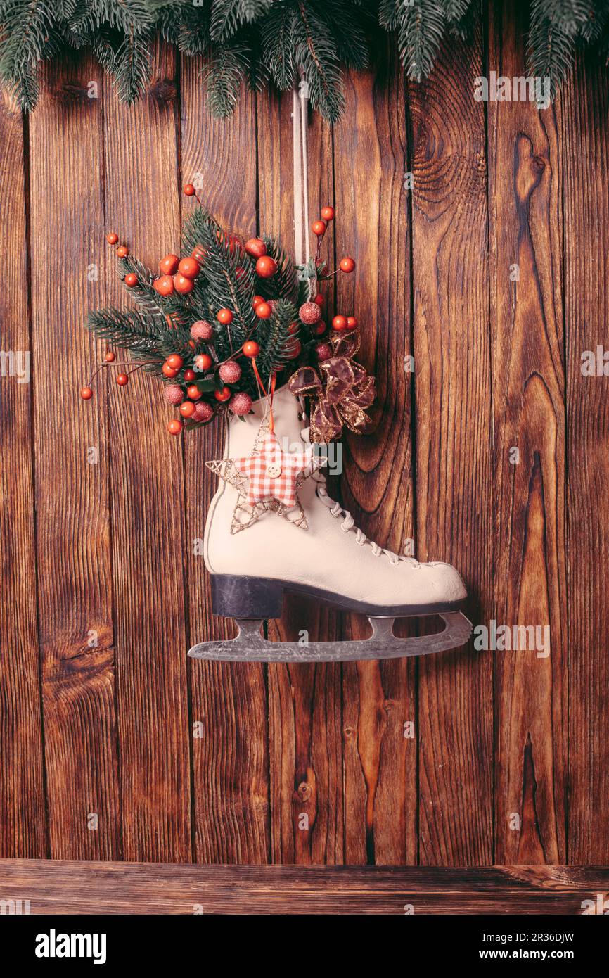 Christmas decorated skate Stock Photo