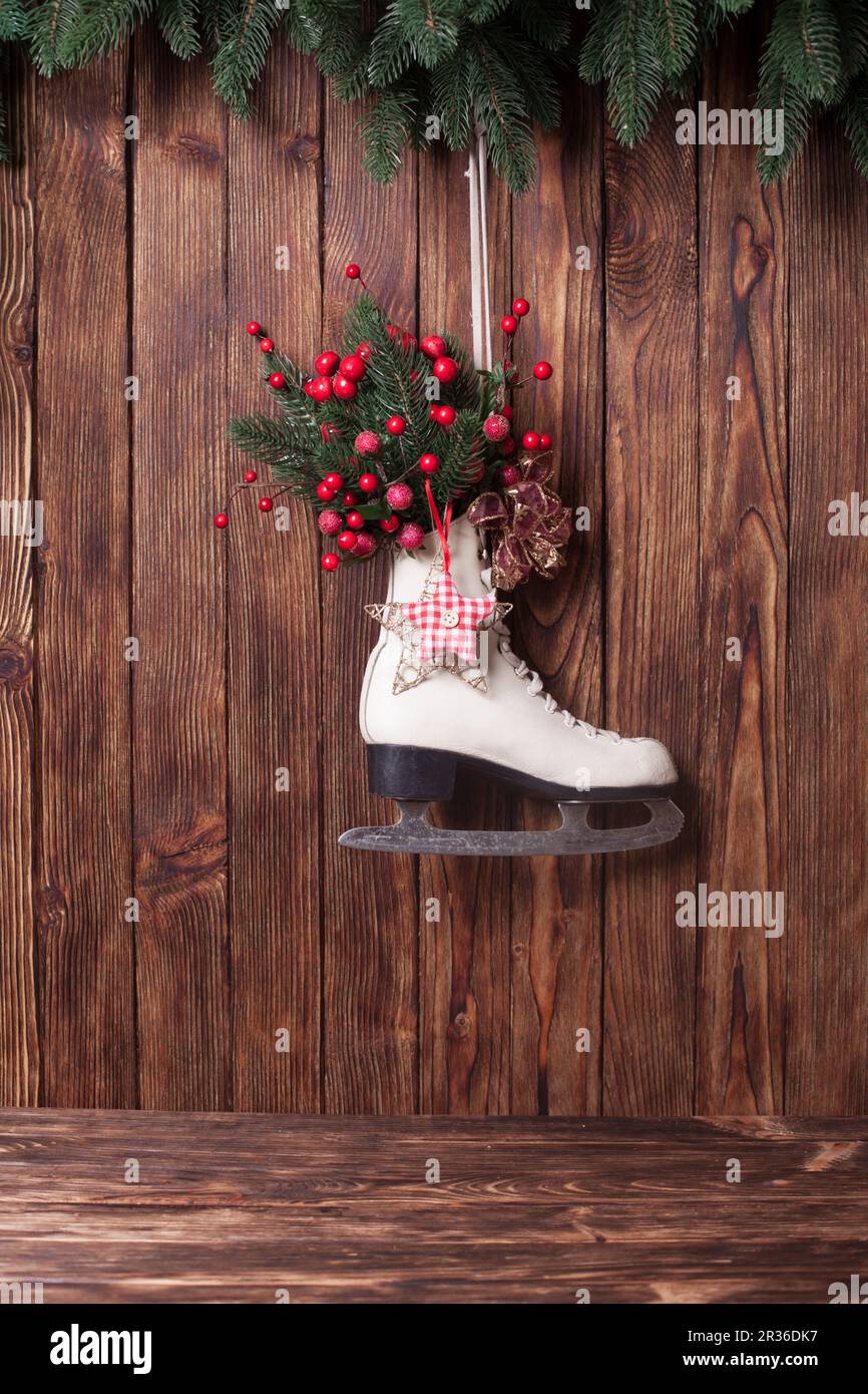 Christmas decorated skate Stock Photo