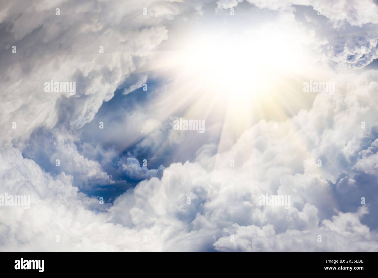 Stairway to Heaven in Cloudy Sky with Sunlight Rays Shining Down