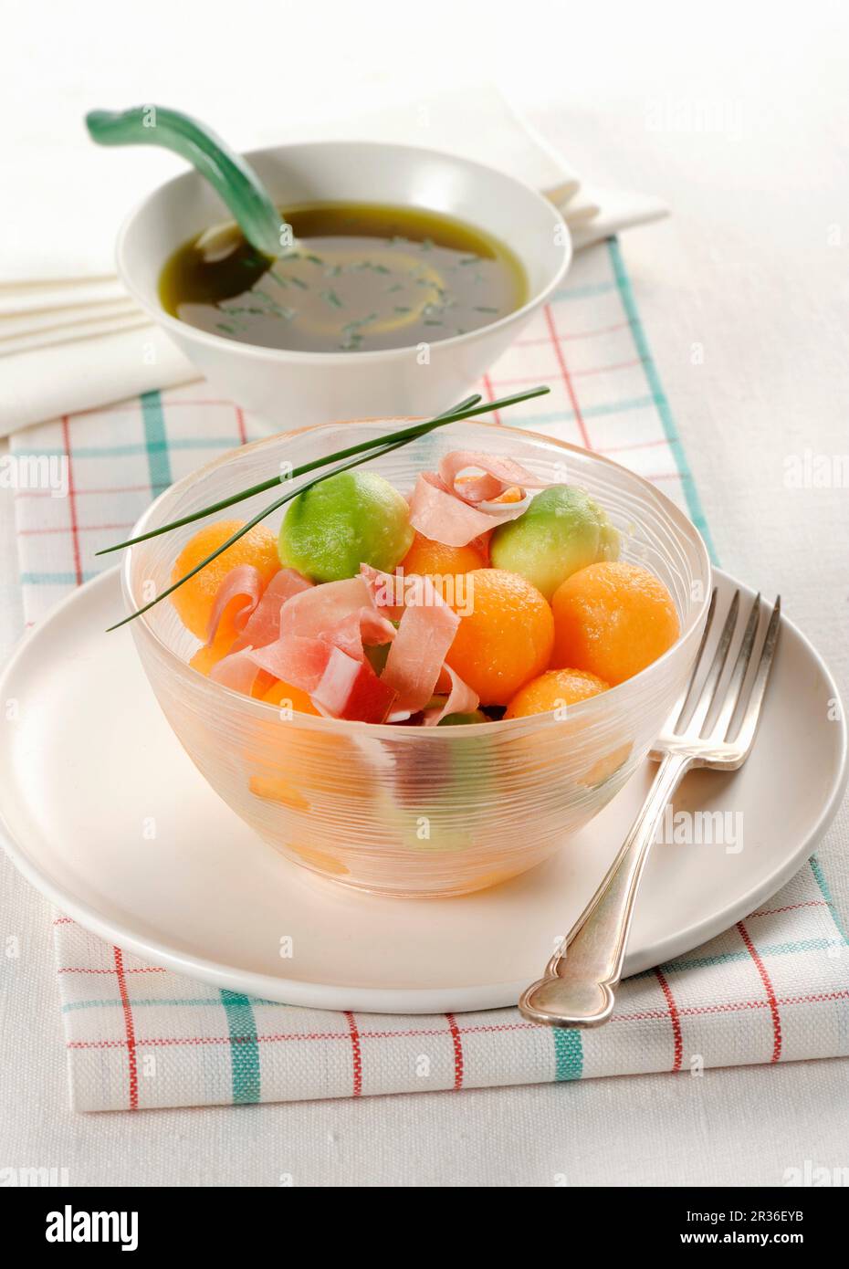Avocado and salad with strips of ham Stock Photo