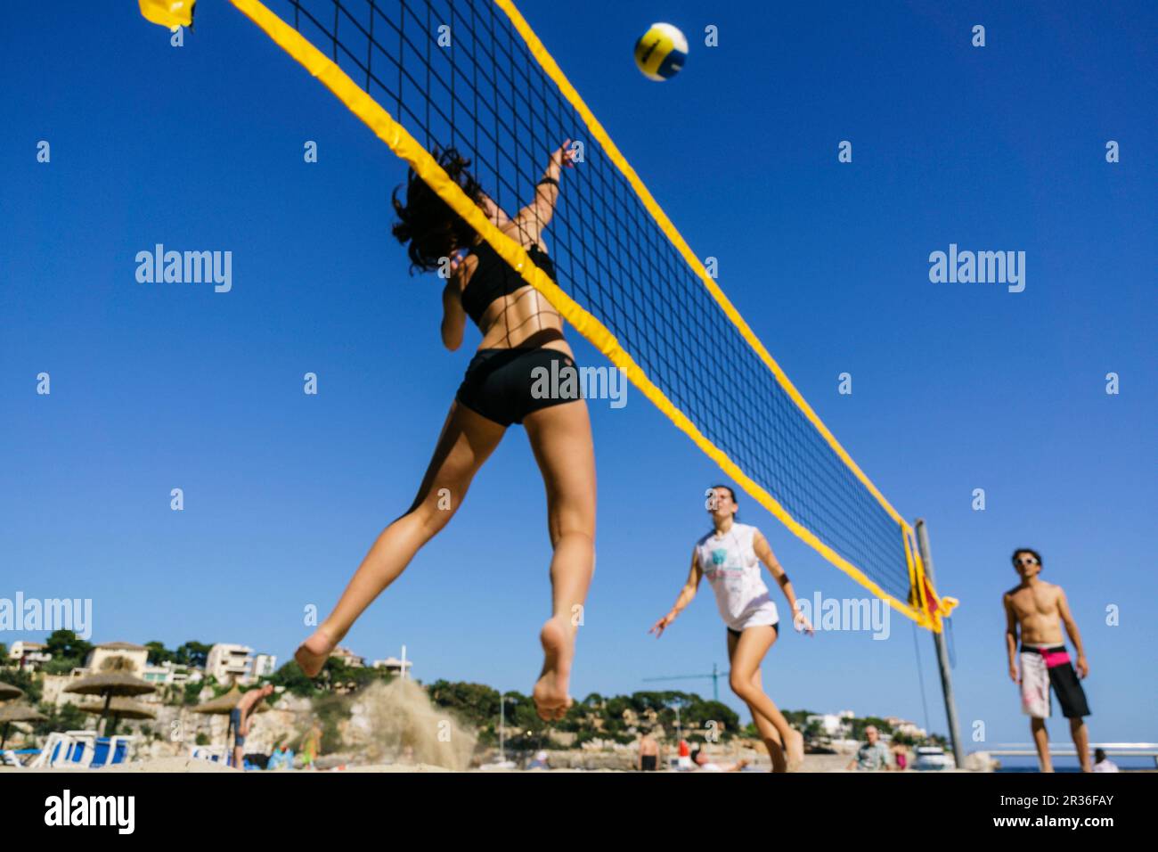 Volley playa, Portocristo, Manacor, costa de Llevant. Mallorca, Islas Baleares. Spain. Stock Photo