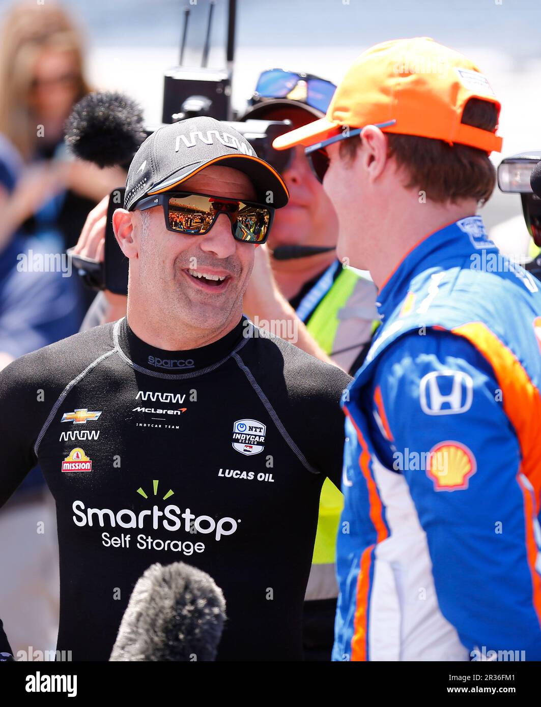 INDIANAPOLIS, IN MAY 21 Tony Kanaan (66 Arrow McLaren SP) shares a