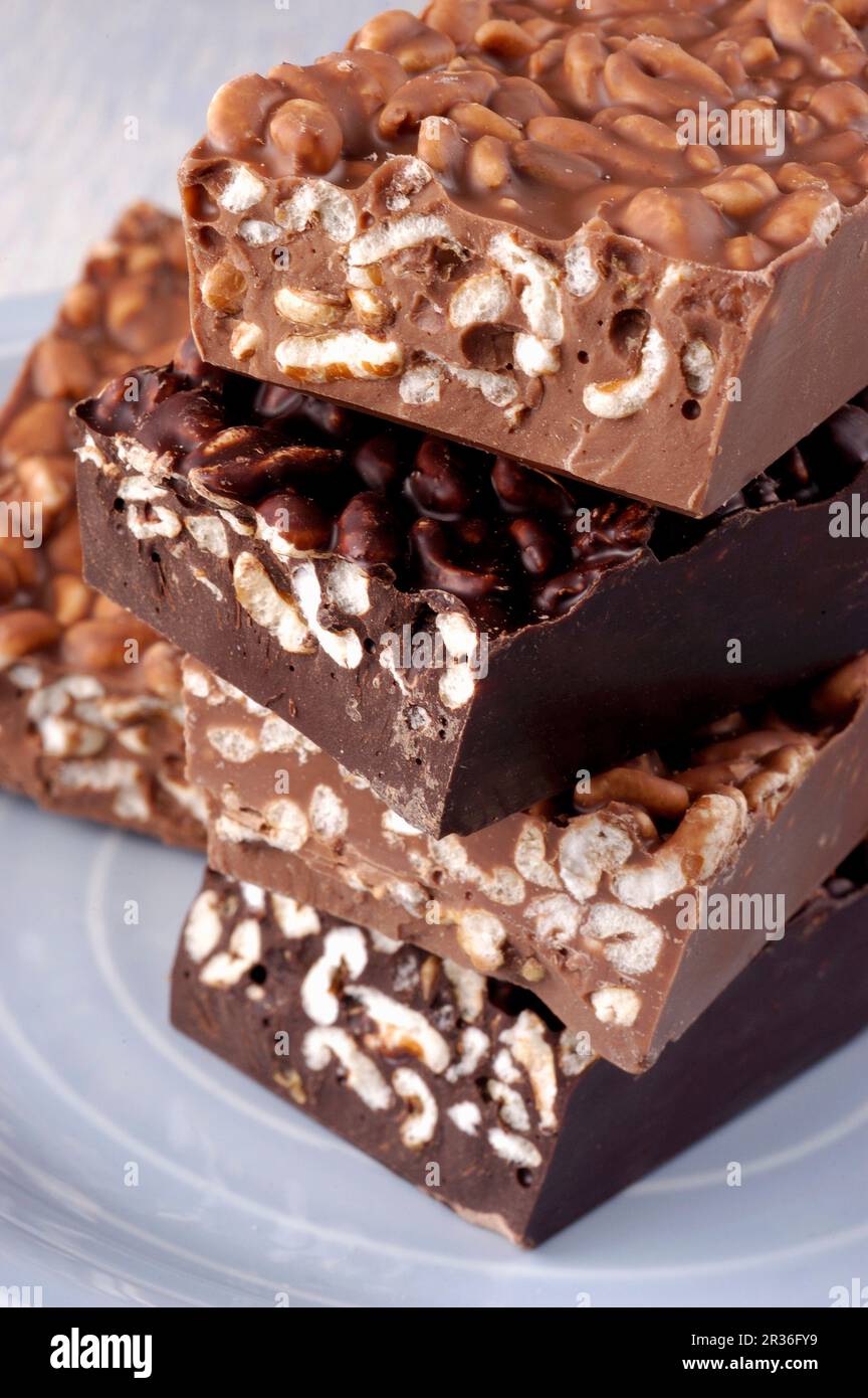 Light and dark puffed rice chocolate Stock Photo - Alamy