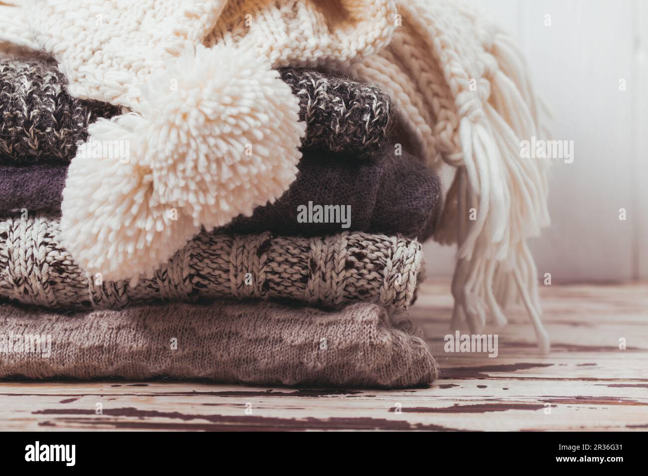 Collection of woolen clothes Stock Photo Alamy