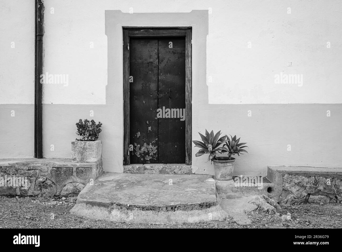 side door Maristela hermitage, Fita del Ram, Esporles, Mallorca, Balearic Islands, Spain. Stock Photo