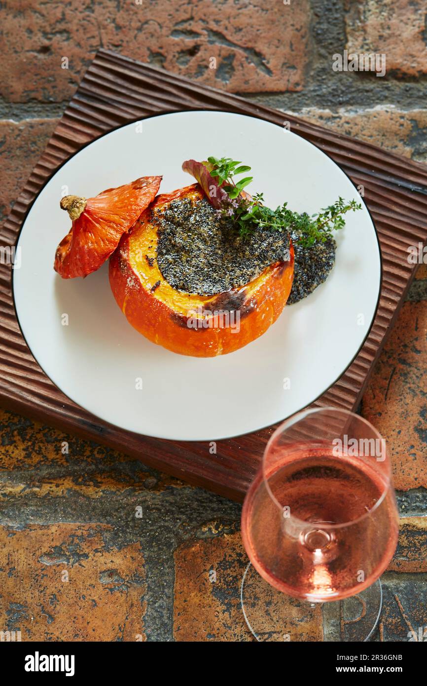Amaranth Risotto A whole braised Hokkaido pumpkin filled with amaranth and mountain ...