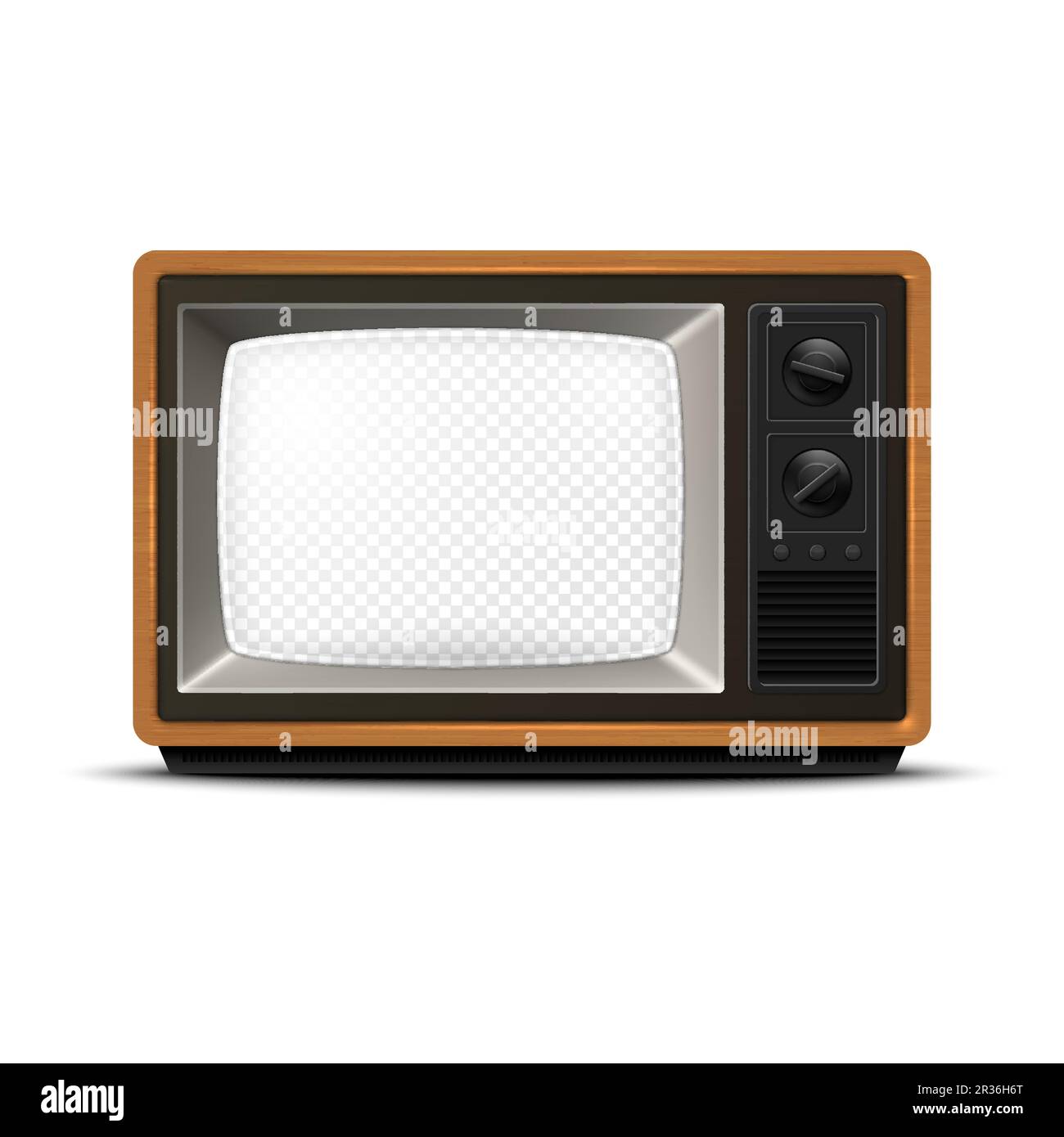 Vector Retro TV Receiver with Wooden Frame and Transparent Screen, Isolated. Home Interior Design Concept. TV Frame Design Template, Border Stock Vector